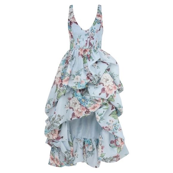 Zimmermann Matchmaker Drape Midi Dress Blue Floral Print Corset Size 12 - Picture 1 of 11